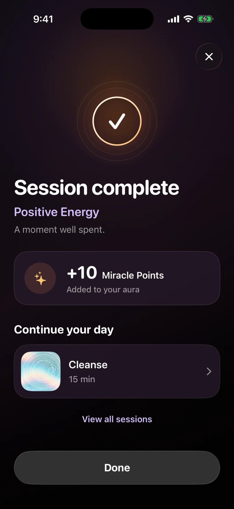 Miracle Points screen in the Miracle app