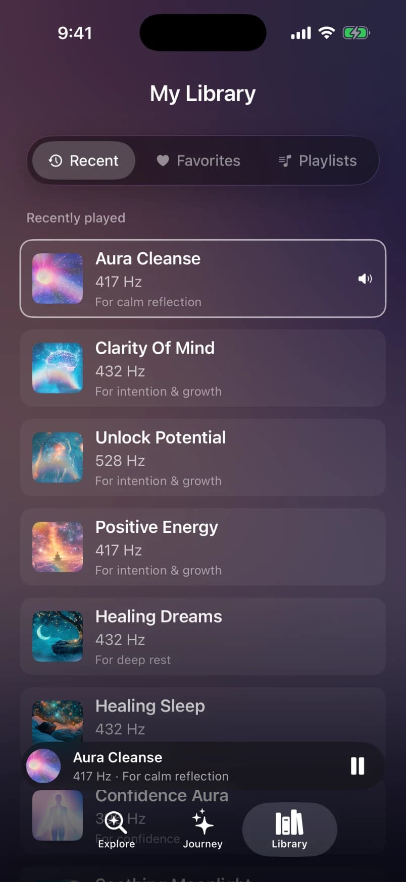 Your library screen in the Miracle app